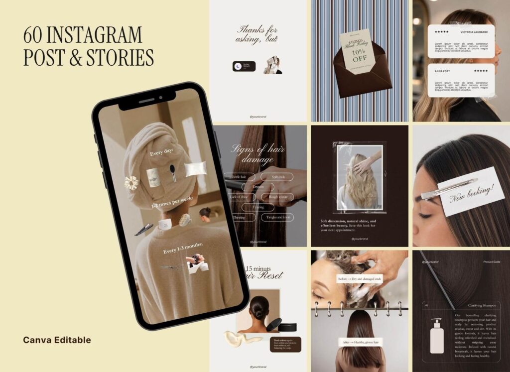 Hair salon brown- Canva Template Pack